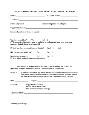 Request for Plea Bargain of Vehicle and Traffic Charge