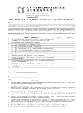 Proxy Form for Annual General Meeting