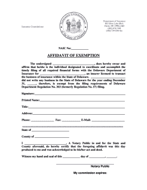 Sample how to write a contract - Affidavit of Exemption - No Business Written in the State of Delaware - delawareinsurance