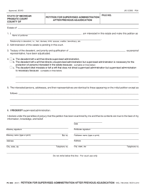Michigan Petition for Supervised Administration