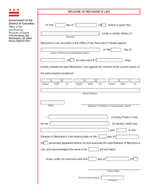 Release of Mechanic's Lien