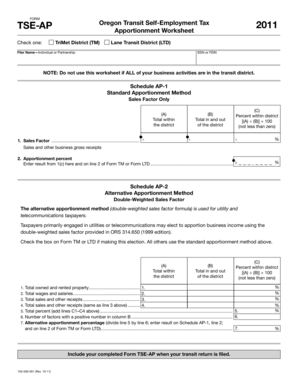 Oregon Transit Self-Employment Tax Apportionment Worksheet