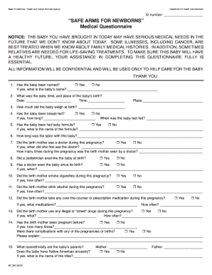 Safe Arms for Newborns Medical Questionnaire