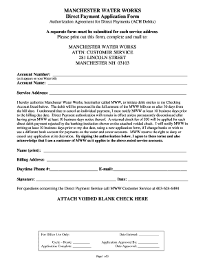 Manchester Water Works Direct Payment Application
