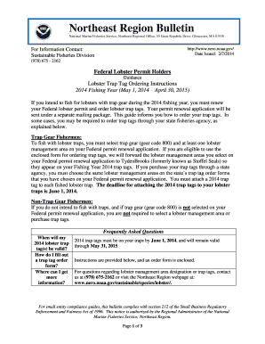 2014 Federal Lobster Trap Tag Order Form