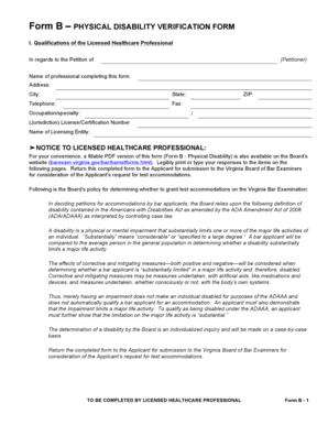Form B PHYSICAL DISABILITY VERIFICATION FORM I