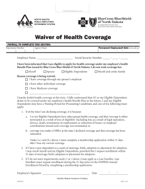 North Dakota Public Employees Retirement System Health Coverage Waiver