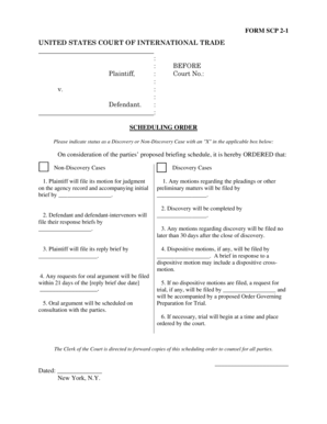 US Court of International Trade Scheduling Order