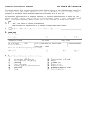 Streamlined Sales and Use Tax Agreement Certificate of Exemption