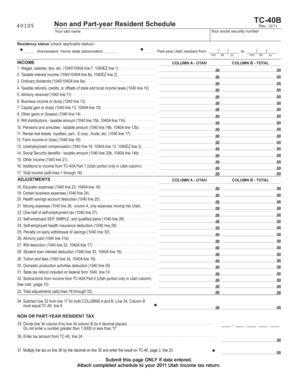 Utah Non and Part-Year Resident Tax Schedule