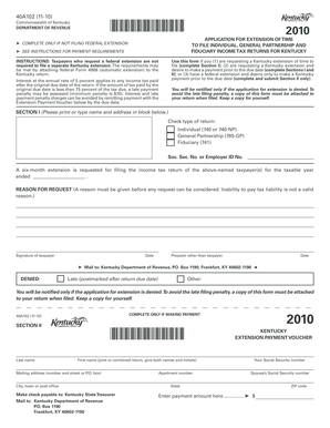 Kentucky Income Tax Extension Application