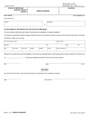 Michigan Bench Warrant Form