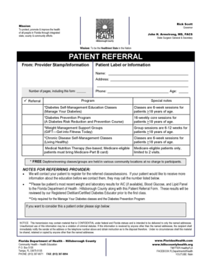 Florida Patient Referral Form for Diabetes Programs