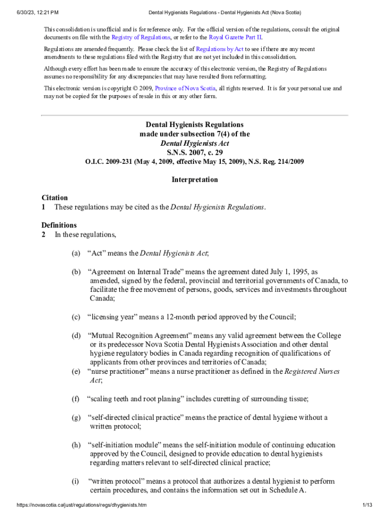 Fillable Online SelfInitiation for Dental Hygienists Nova Scotia Fax