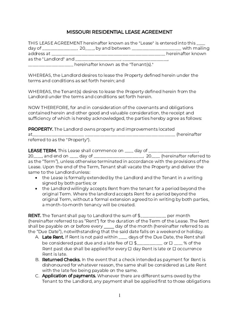 Fillable Online Free fillable Missouri Residential Lease Agreement PDF ...