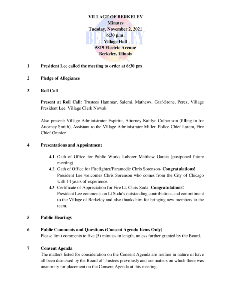 Fillable Online Berkeley IL Village hall, mayor, stats, schools