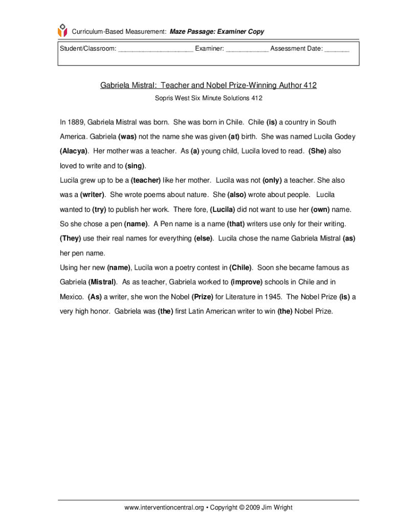 Fillable Online Gabriela Mistral Teacher and Nobel PrizeWinning