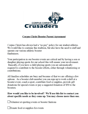 Booster Parent Agreement - Corpus Christi Catholic School