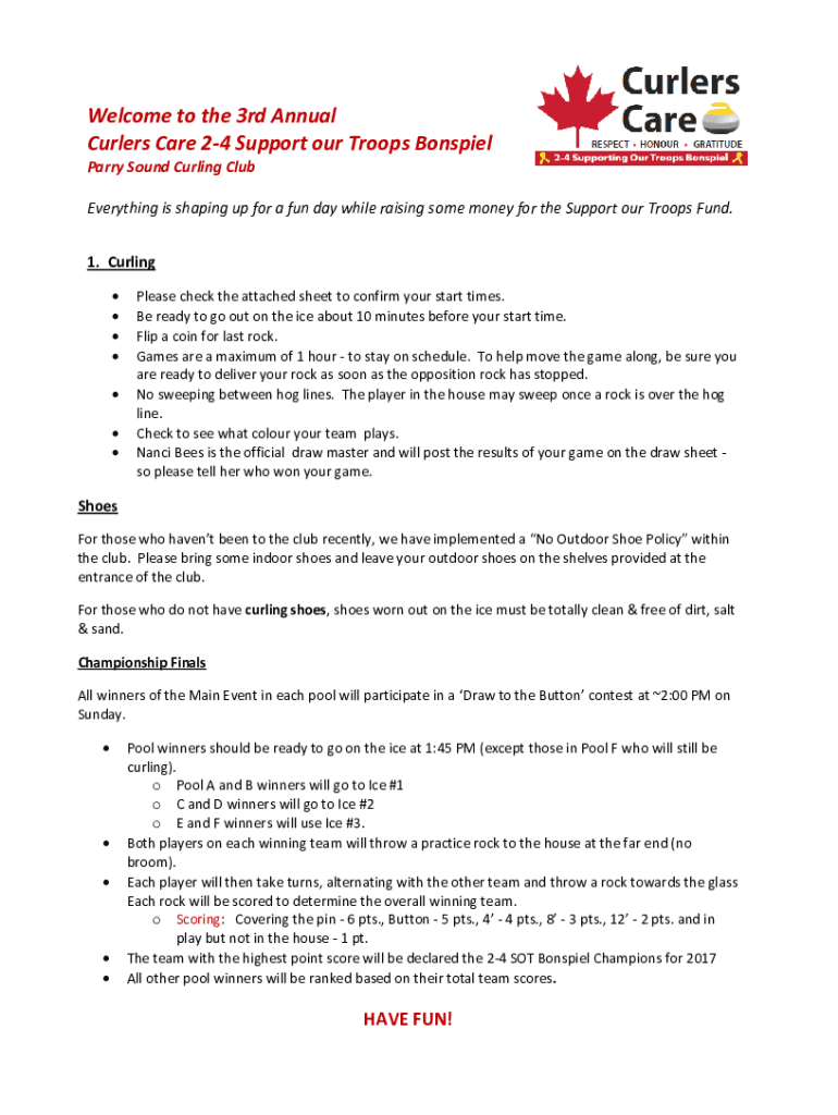 Fillable Online Parry Sound's fourth annual curlers care bonspiel a