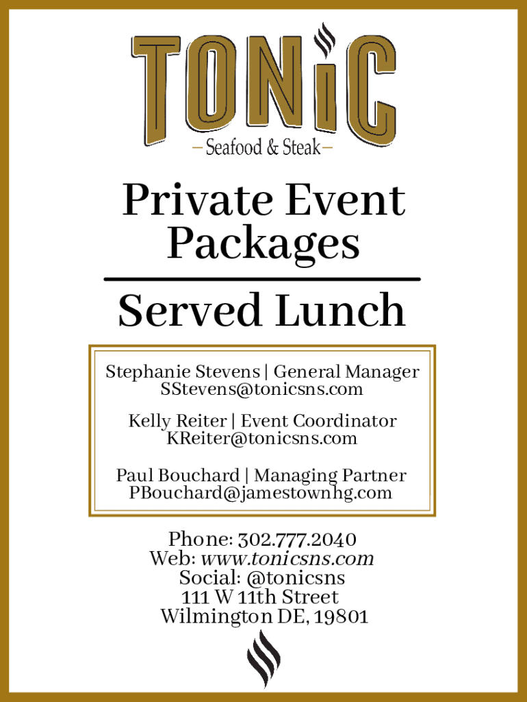 Fillable Online Jamestown Hospitality is... Tonic Seafood and Steak