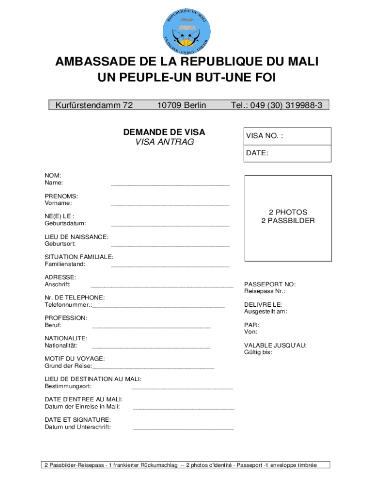 Remplissable En Ligne Mali Visa Application Faxer Email Imprimer PdfFiller