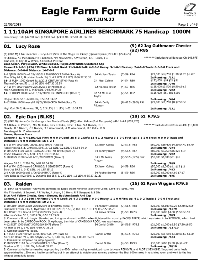 Fillable Online 1 1110AM SINGAPORE AIRLINES BENCHMARK 75 Handicap