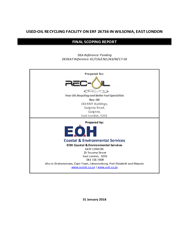 Fillable Online usedoil recycling facility on erf 26736 in wilsonia