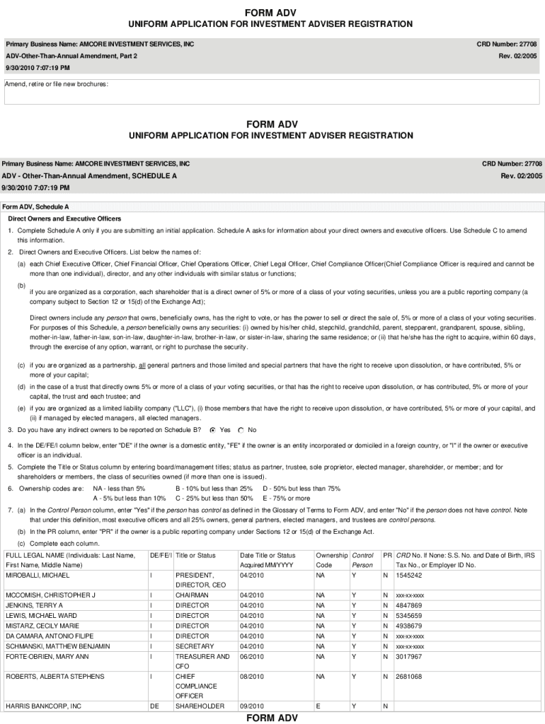 Fillable Online Primary Business Name AMCORE INVESTMENT SERVICES, INC