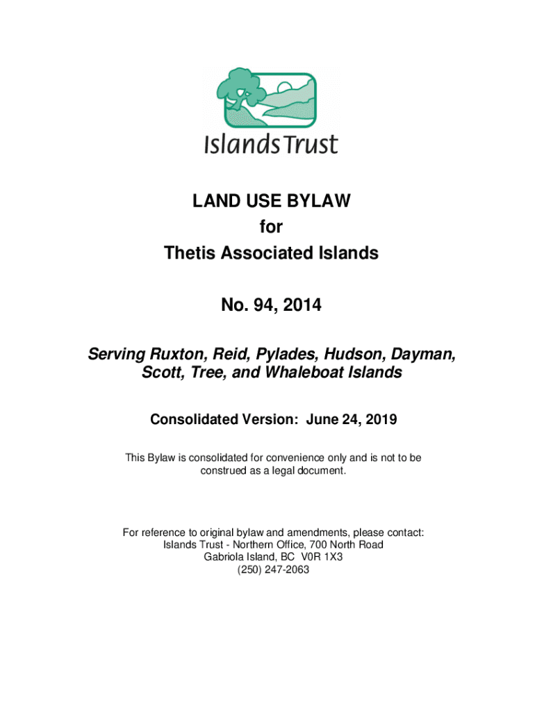 Fillable Online islandstrust bc LAND USE BYLAW for Thetis Associated Islands No. 94, Fax