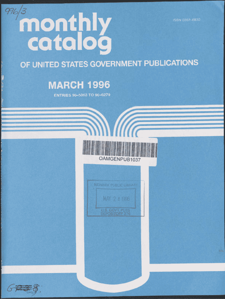 Fillable Online Monthly catalog of United States government