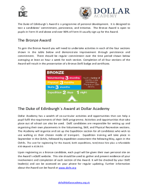 Fillable Online dollaracademy org Bronze DofE Registration Form Fax ...