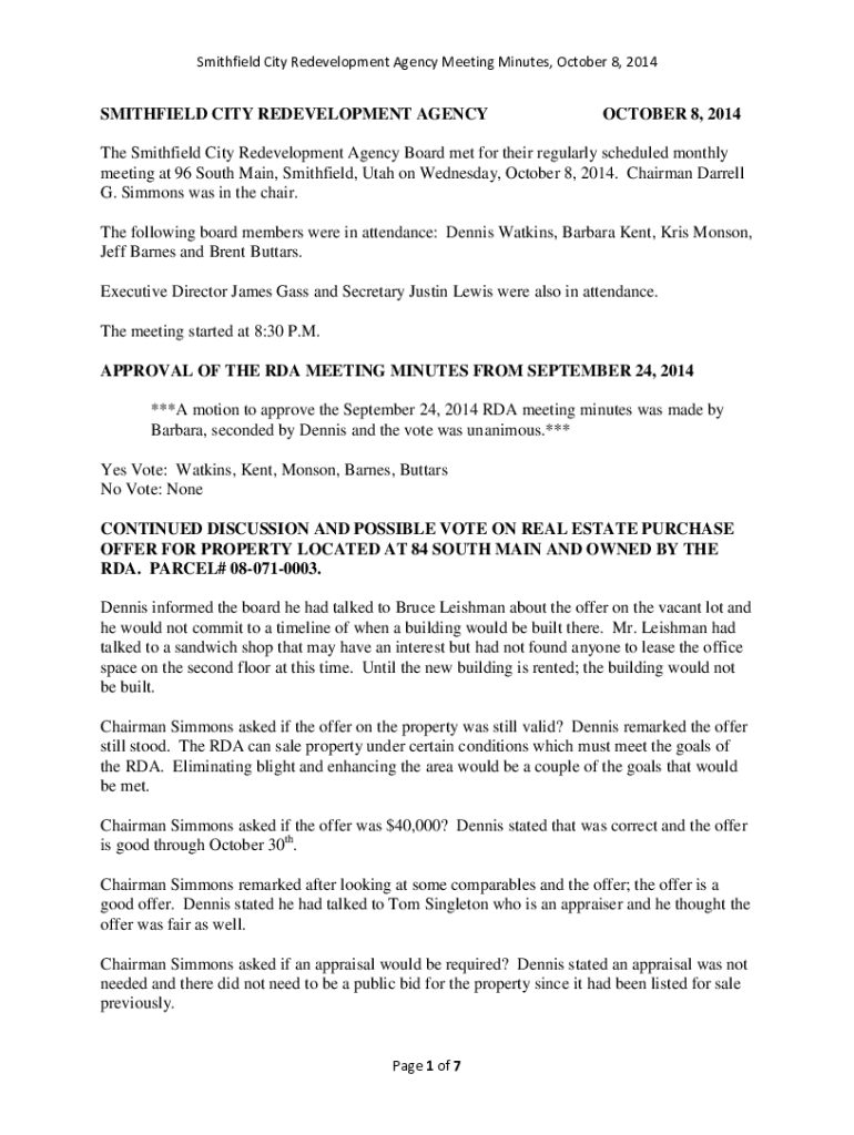 Fillable Online SMITHFIELD CITY REDEVELOPMENT AGENCY MAY 13, Fax