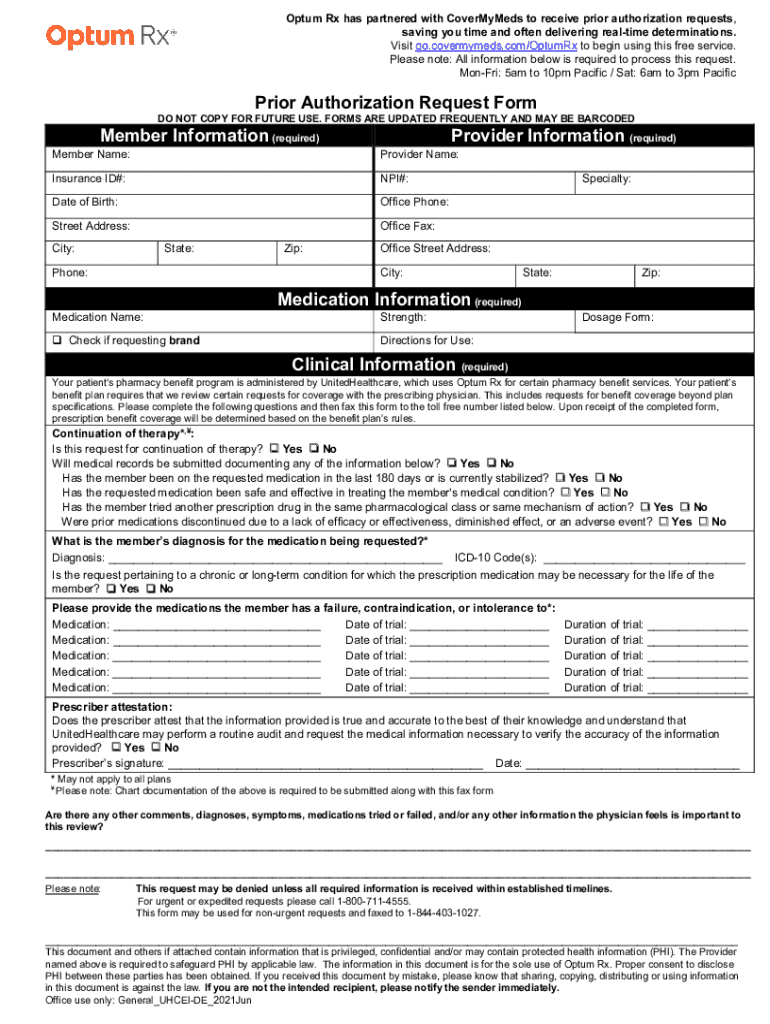 Fillable Online 2014 OptumRx Prior Authorization Request Form Fill
