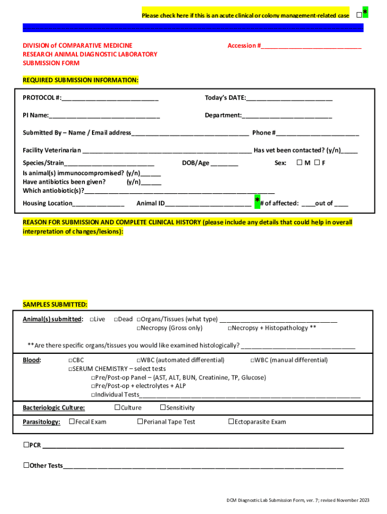 Fillable Online Animal Diagnostic Laboratory Submission Form (PDF) Fax