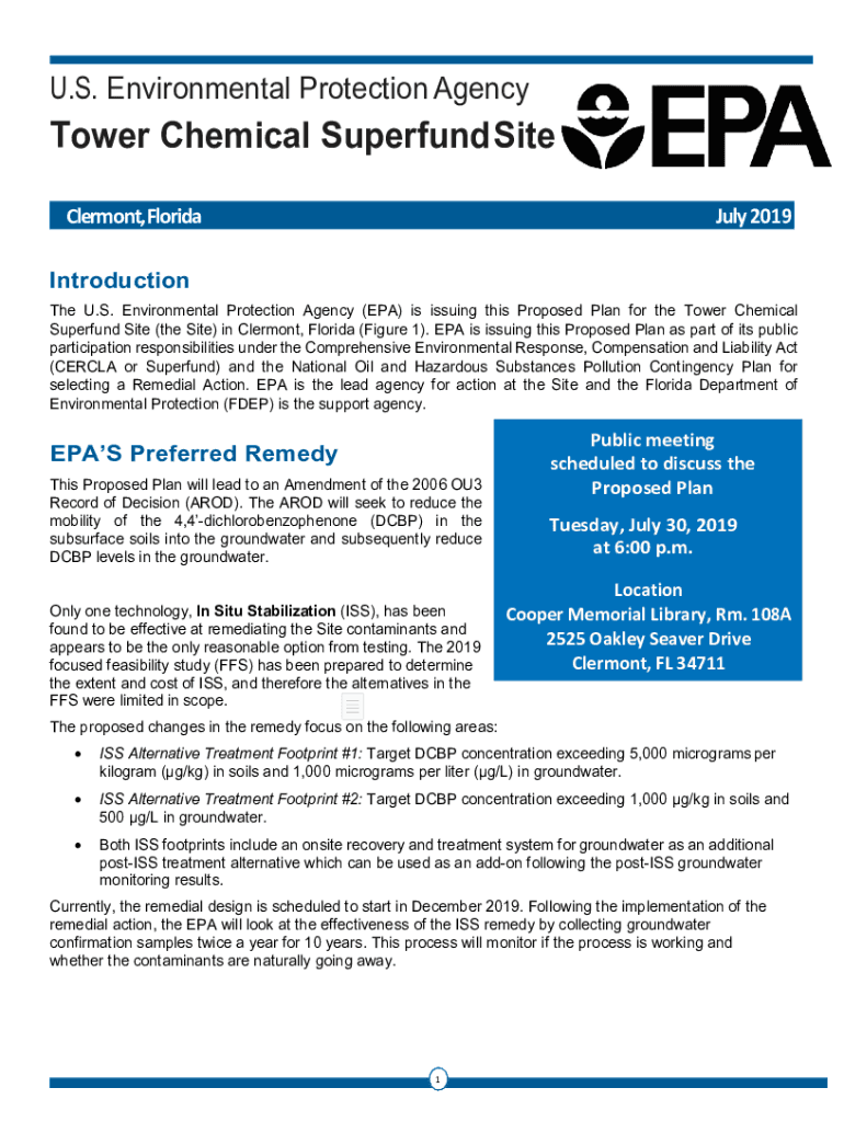 Fillable Online PROPOSED PLAN FACT SHEET, TOWER CHEMICAL SUPERFUND SITE