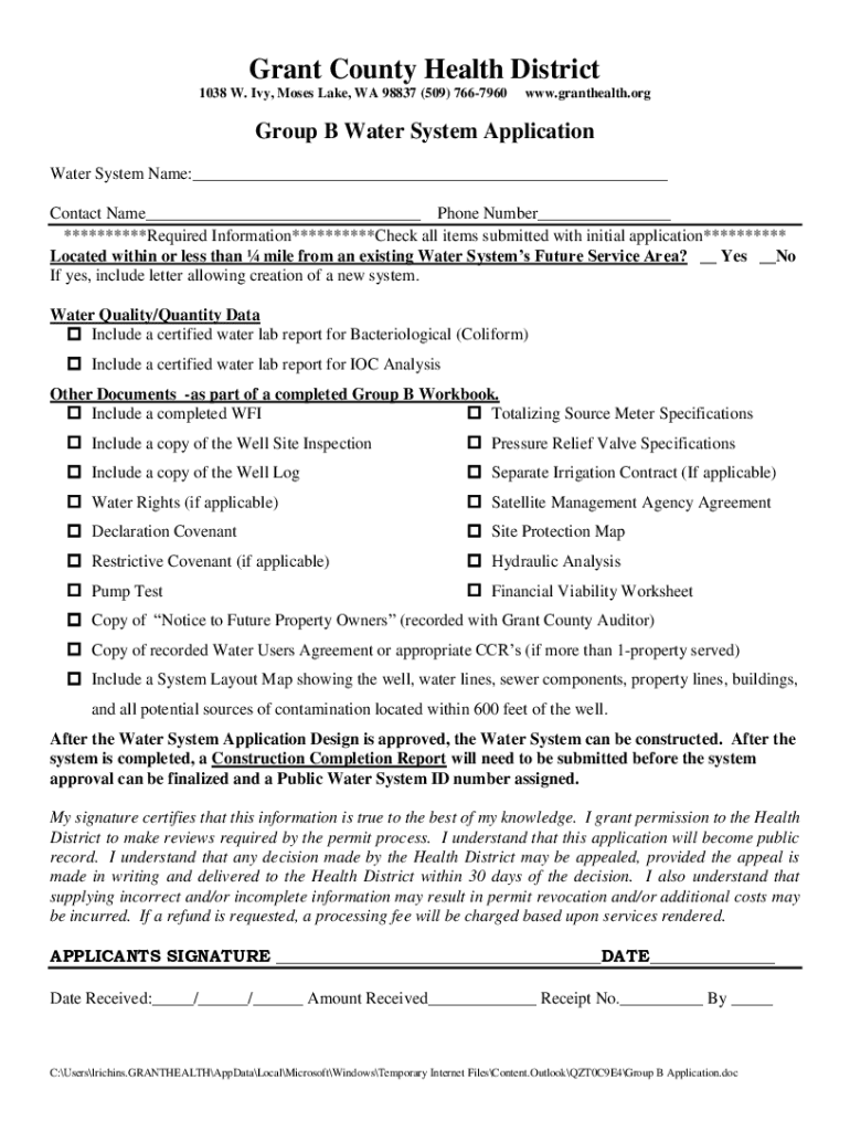 Fillable Online Group B Water System Application Fax Email Print