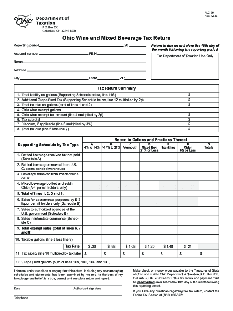 Ohio DOT Releases Wine, Mixed Beverage Tax Return Form Preview on Page 1