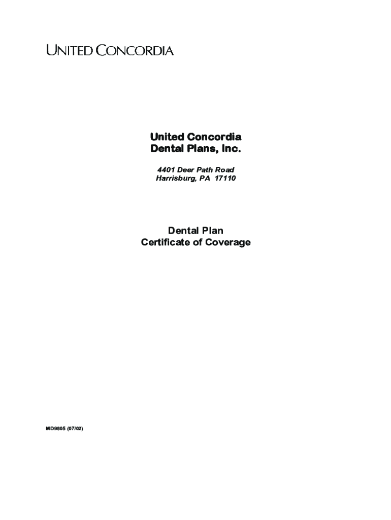 Fillable Online United Concordia Dental Plan Certificate of Coverage