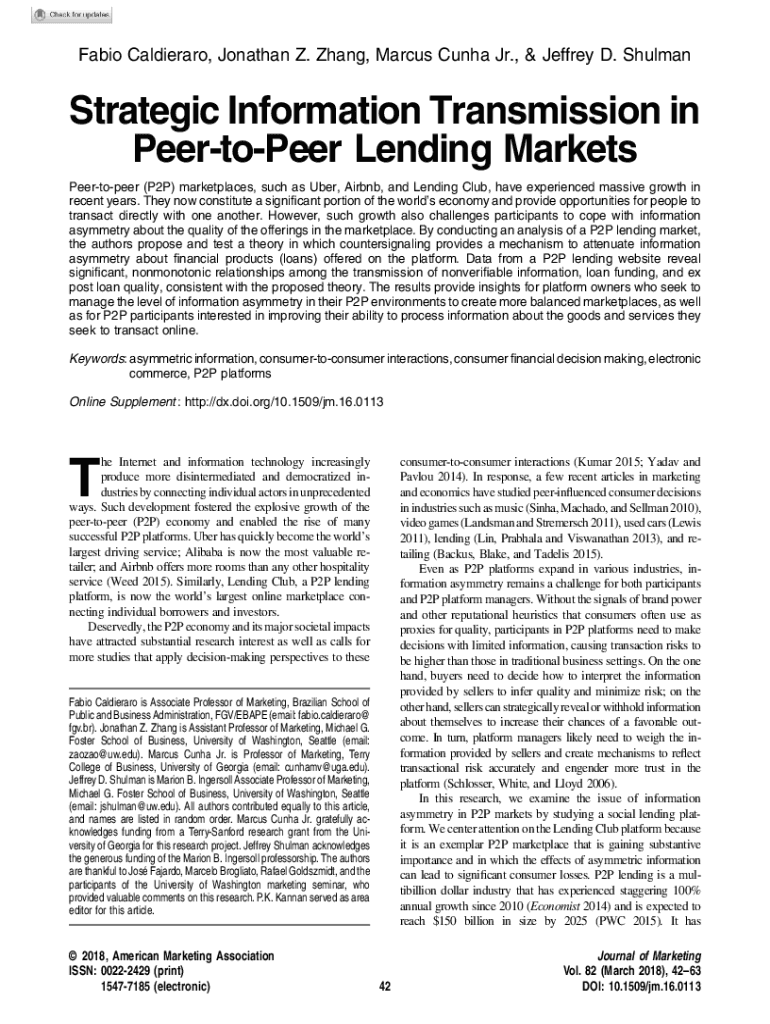 Fillable Online Strategic information transmission in peertopeer