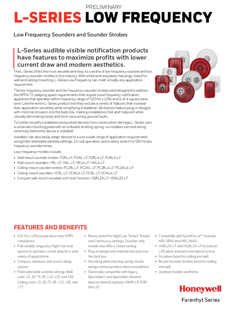 Fillable Online System Sensor HWL-LF L-Series Indoor Selectable Output ...