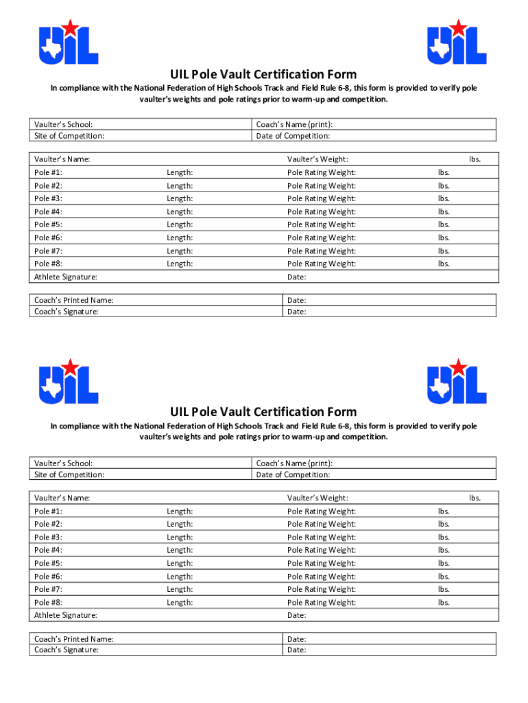Fillable Online Pole vault certification form Fill out & sign online