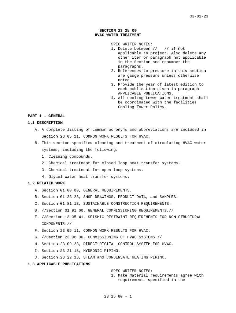 Section 23 25 00 HVAC WATER TREATMENT. Master Construction