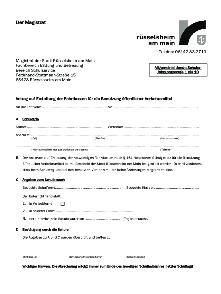 Wie Schreibe Ich Einen Antrag Auf Fahrtkostenerstattung Ausfüllbar Online Antrag auf Erstattung der Fahrtkosten fur die