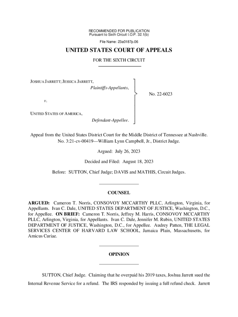 Fillable Online Joshua Jarrett, et al v. USA 226023U.S. Court of