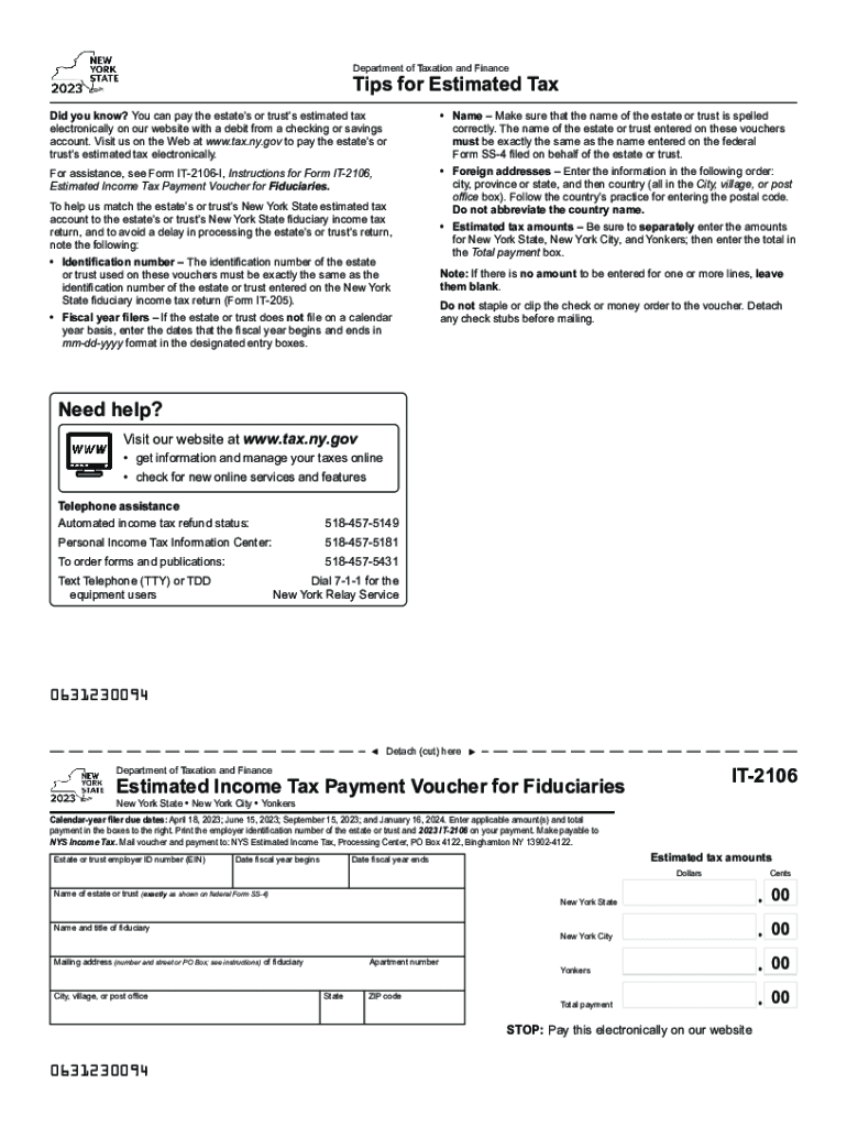 Form IT-2106 Estimated Income tax Payment Voucher for Fiduciaries Tax Year 2023 Preview on Page 1