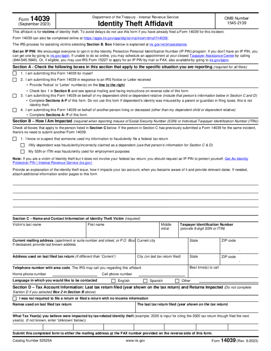 Get The Up-To-Date Irs Form 14039 2024 Now - Dochub