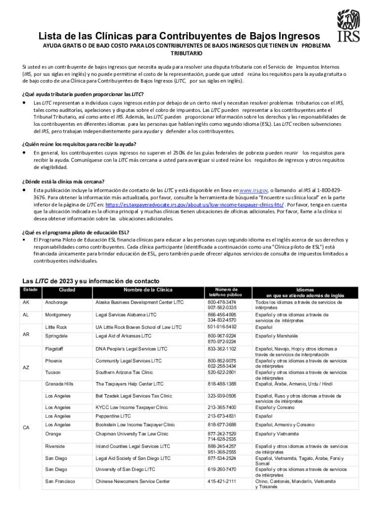 Lista de las Cl nicas para Contribuyentes de Bajos Ingresos Preview on Page 1