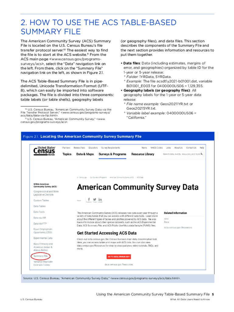 Fillable Online 2. How to Use the ACS TableBased Summary File Fax