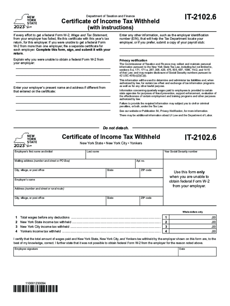 Form IT-2102 6 Certificate of Income Tax Withheld Tax Year 2023 Preview on Page 1