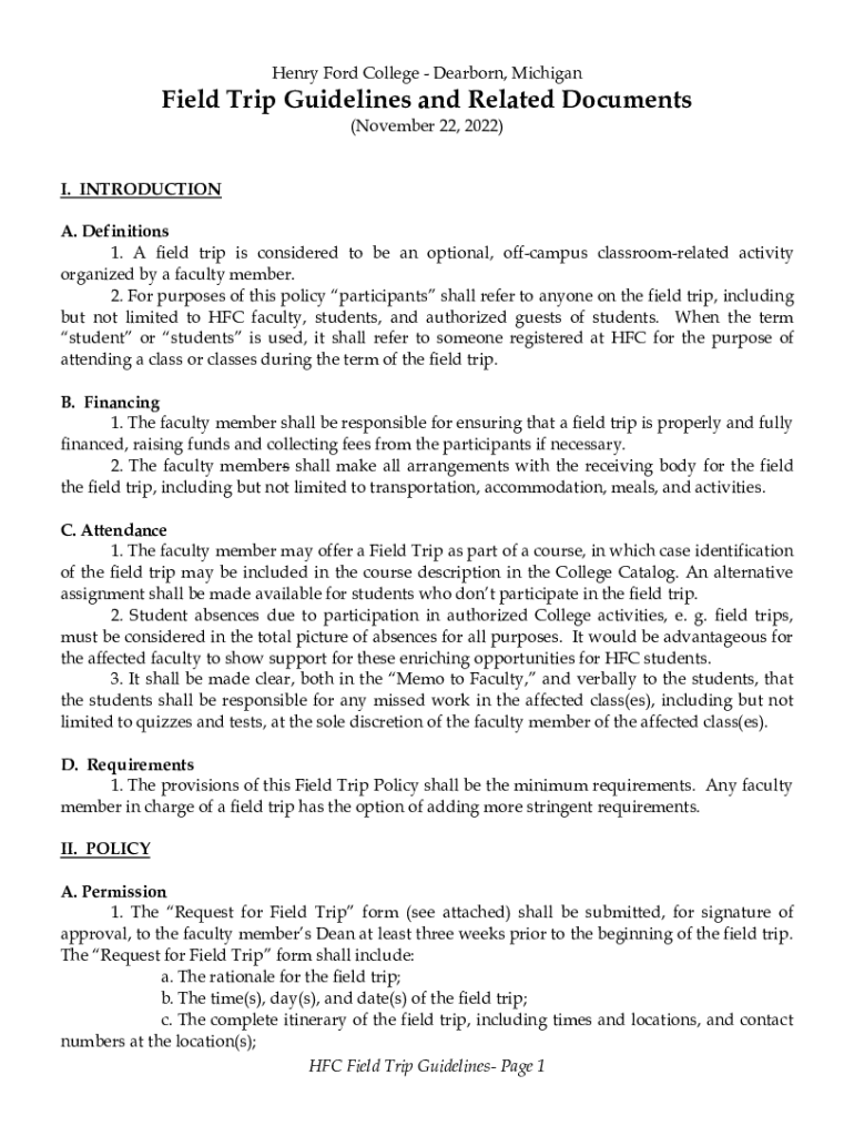 Fillable Online Field Trip Guidelines and Related Documents HFC